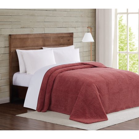Brooklyn Loom Marshmallow Sherpa Dusty Rose King Blanket 100% Polyester Microfiber Plush, Solid Casual themed, Adult Bedding, OEKO-TEX Certified