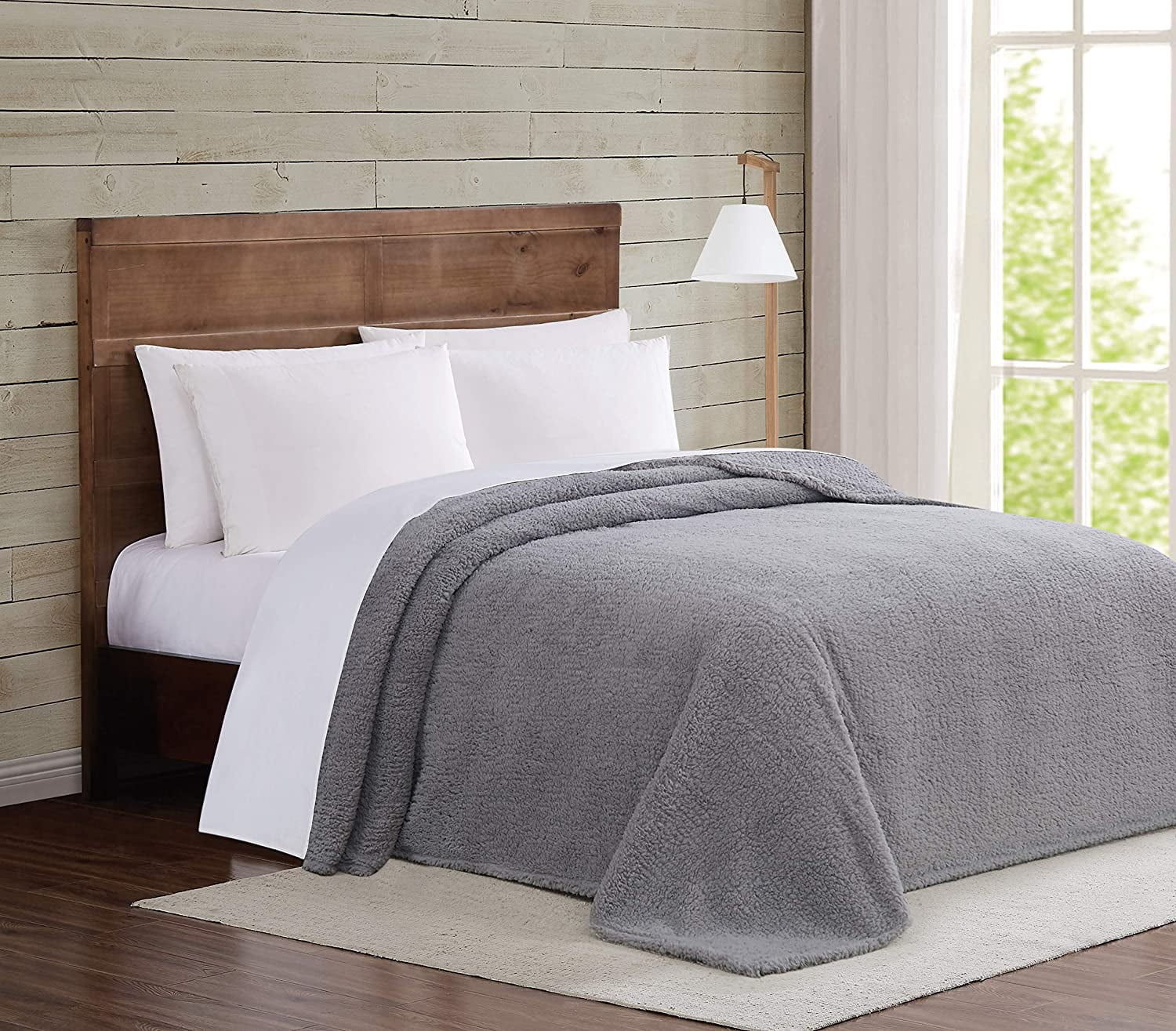 Twin XL Gray Marshmallow Sherpa Fleece Bed Blanket