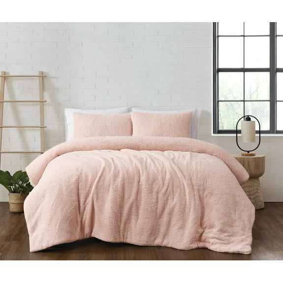 Brooklyn Loom Marshmallow Plush 100% Microfiber Polyester Blush 3-Piece Full/Queen Comforter Set, Solid Casual themed, Adult Bedding, OEKO-TEX Certified