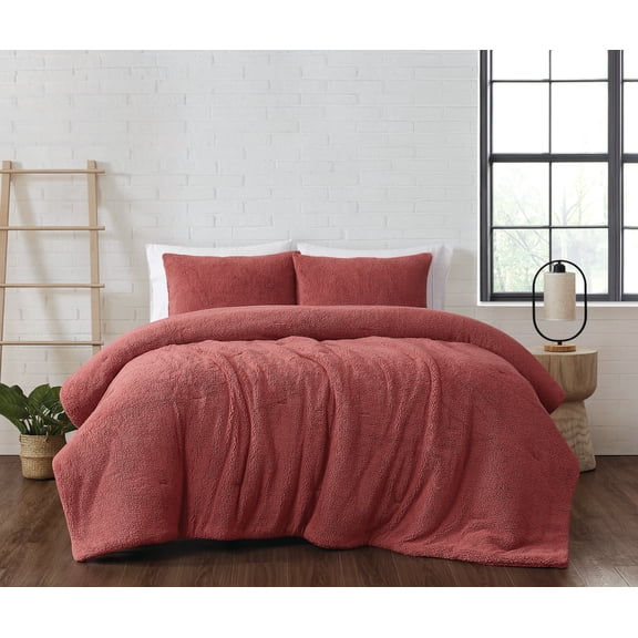 Brooklyn Loom Marshmallow Plush 100% Microfiber Polyester Dusty Rose 3-Piece Full/Queen Comforter Set, Solid Casual themed, Adult Bedding, OEKO-TEX Certified
