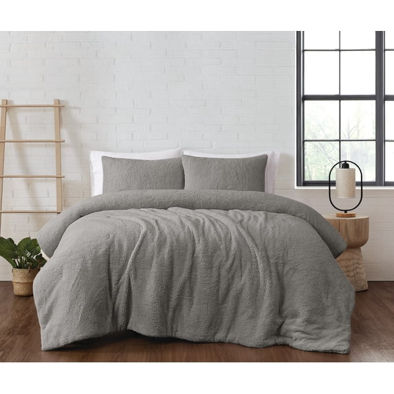 Brooklyn Loom Marshmallow Plush 100% Microfiber Polyester Grey 3-Piece Full/Queen Comforter Set, Solid Casual themed, Adult Bedding, OEKO-TEX Certified