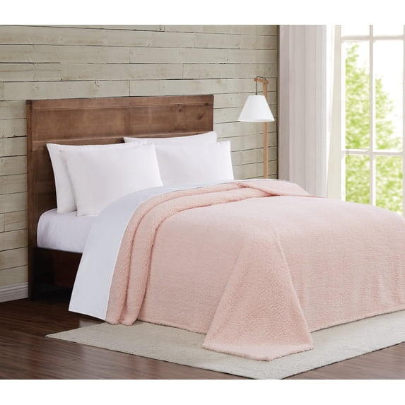 Brooklyn Loom Marshmallow Sherpa Blush Twin XL Blanket 100% Polyester Microfiber Plush, Solid Casual themed, Adult Bedding, OEKO-TEX Certified