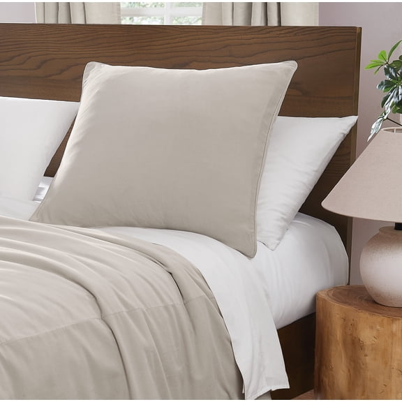 Brooklyn Loom Matte Cotton Velvet European Sham in Grey, 26 x 26, Cotton , Adult, All Season, OEKO-TEX Certified