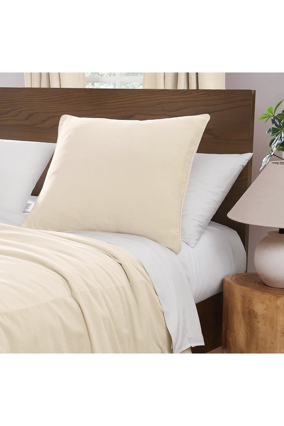 Matte Cotton Velvet European Sham in Off-White, 26 x 26, Cotton , Adult, All Season, OEKO-TEX Certified