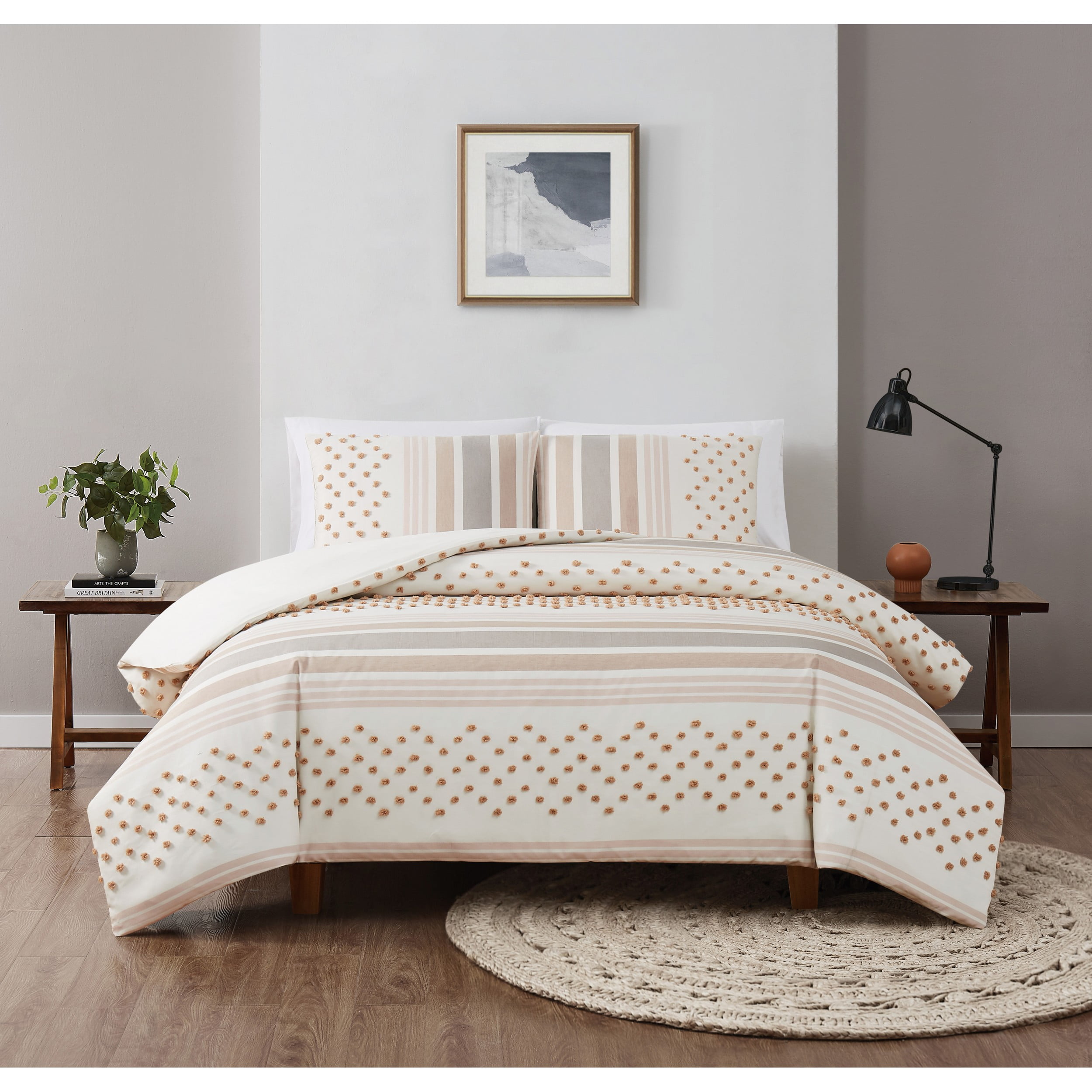 Neutral Tufted Texture Full/Queen Duvet Cover Set with Shams