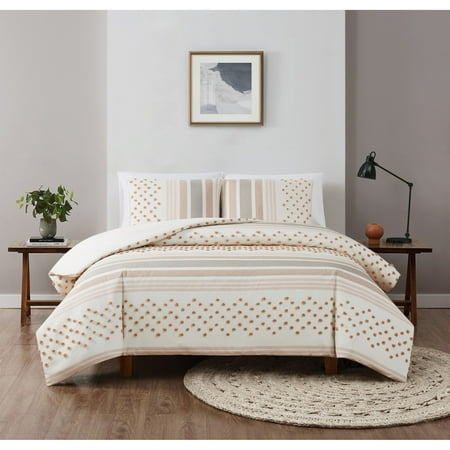 Brooklyn Loom Mia Tufted Texture Neutral 3 Piece Full/Queen Duvet Cover Set