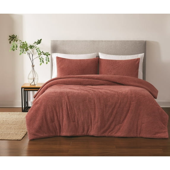 Brooklyn Loom Oversized Marshmallow Plush 100% Microfiber Polyester Dusty Rose 3-Piece King Comforter Set, Solid Casual themed, Adult Bedding, OEKO-TEX Certified
