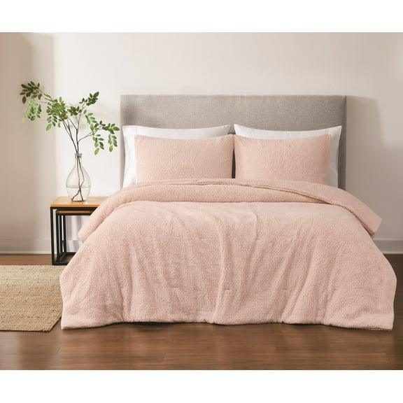 Brooklyn Loom Oversized Marshmallow Plush 100% Microfiber Polyester Blush 3-Piece Queen Comforter Set, Solid Casual themed, Adult Bedding, OEKO-TEX Certified