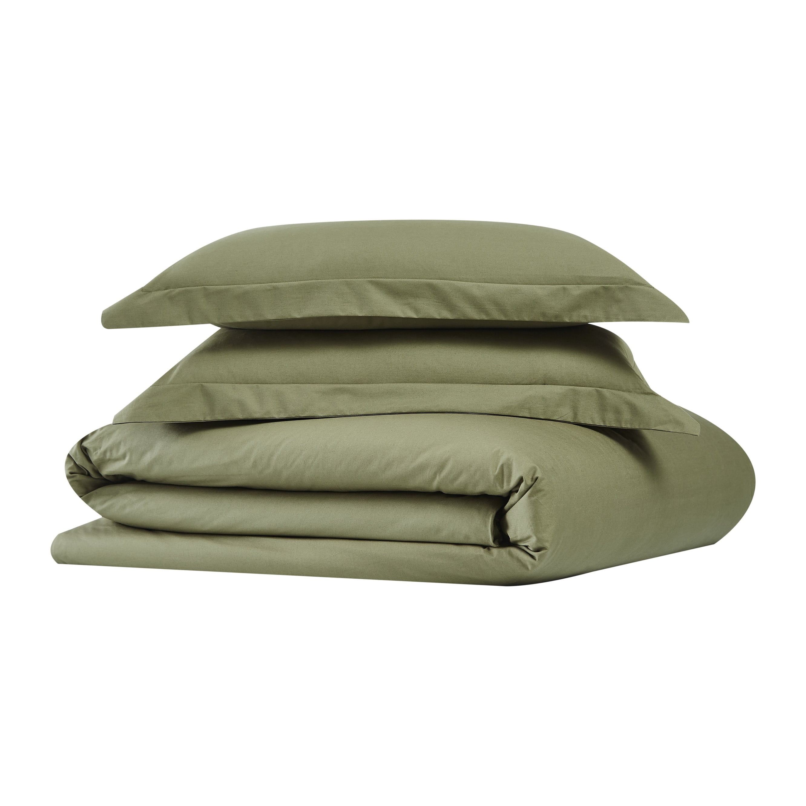 Olive Green Cotton Percale Full/Queen Duvet Set with Shams