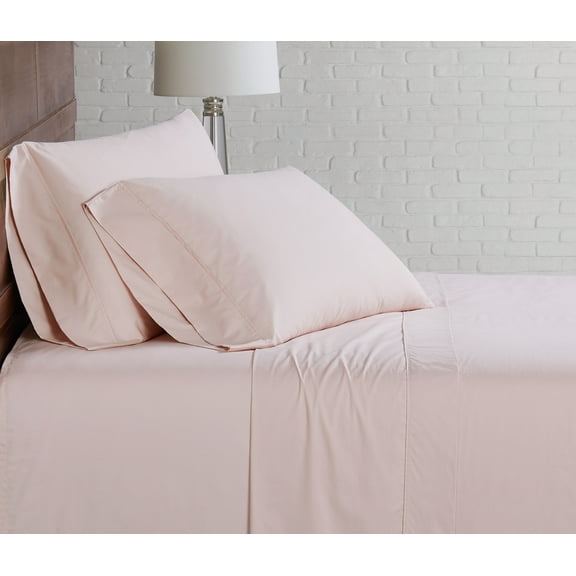 Brooklyn Loom Classic Cotton 200 Thread Count Solid Percale 100% Cotton Deep Pocket Blush 3-Piece Twin, All Season, Adult Size, OEKO-TEX Certified