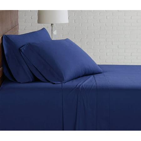 Brooklyn Loom Classic Cotton 200 Thread Count Solid Percale 100% Cotton Deep Pocket Navy 3-Piece Twin, All Season, Adult Size, OEKO-TEX Certified