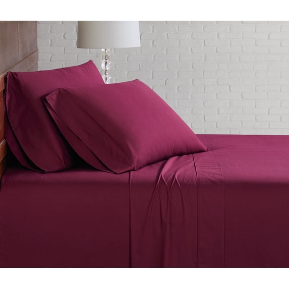 Brooklyn Loom Classic Cotton 200 Thread Count Solid Percale 100% Cotton Deep Pocket Burgundy 3-Piece Twin, All Season, Adult Size, OEKO-TEX Certified