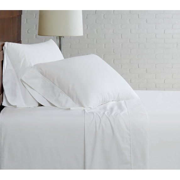 Brooklyn Loom Classic Cotton 200 Thread Count Solid Percale 100% Cotton Deep Pocket White 4-Piece Queen, All Season, Adult Size, OEKO-TEX Certified
