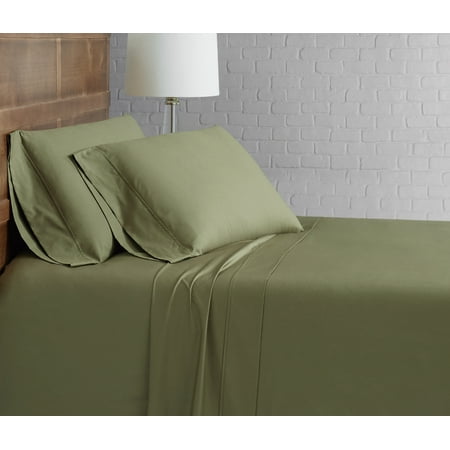 Brooklyn Loom Classic Cotton 200 Thread Count Solid Percale 100% Cotton Deep Pocket Olive Green 4-Piece King, All Season, Adult Size, OEKO-TEX Certified