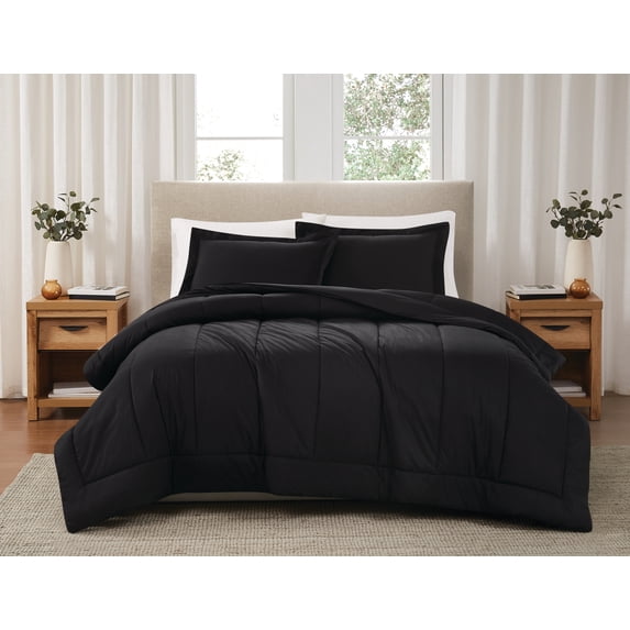 Brooklyn Loom Solid 100% Cotton Percale Black 3-Piece King Comforter Set, Solid Casual themed, Adult Bedding, OEKO-TEX Certified