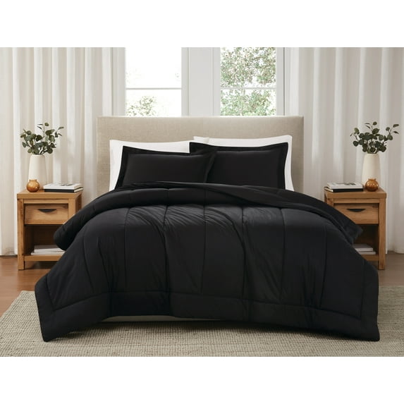 Brooklyn Loom Solid Cotton Percale Black Twin/Twin XL 2 Piece Comforter Set, Solid Color Themed, Oeko-TEX Certified Confidence