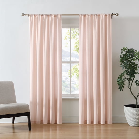 Brookyln Loom Solid 100% Cotton Percale Weave Rod Pocket Blush 2-Piece 50x96 Window Curtain Pair, Solid Casual themed, Adult Bedding, OEKO-TEX Certified