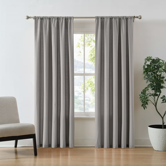 Brookyln Loom Solid 100% Cotton Percale Weave Rod Pocket Grey 2-Piece 50x84 Window Curtain Pair, Solid Casual themed, Adult Bedding, OEKO-TEX Certified