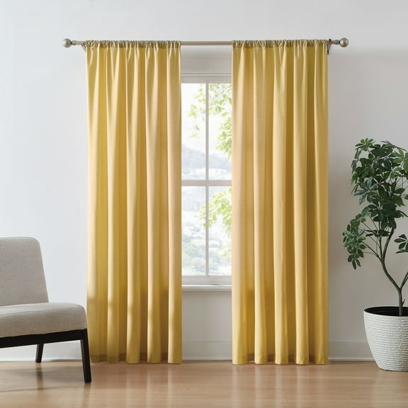 Brookyln Loom Solid 100% Cotton Percale Weave Rod Pocket Mustard Yellow 2-Piece 50x84 Window Curtain Pair, Solid Casual themed, Adult Bedding, OEKO-TEX Certified