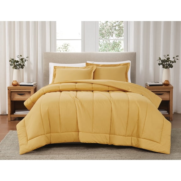 Brooklyn Loom Solid 100% Cotton Percale Mustard Yellow 2-Piece Twin Comforter Set, Solid Casual themed, Adult Bedding, OEKO-TEX Certified