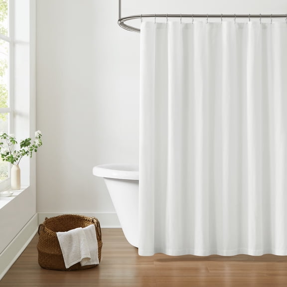 Brooklyn Loom Solid Cotton Percale White Shower Curtain, Solid Color Themed, Oeko-TEX Certified Confidence