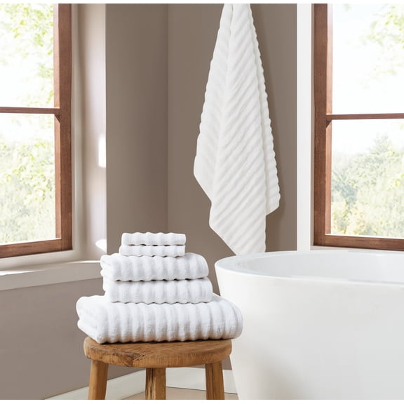 Brooklyn Loom Textured Zero Twist White 6 Piece Towel Set, Solid Color, Oeko-TEX Certified