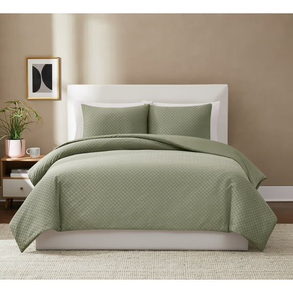Brooklyn Loom Woven Texture Green Twin/Twin XL 2 Piece Comforter Set, Solid Color Themed, Oeko-TEX Certified Confidence