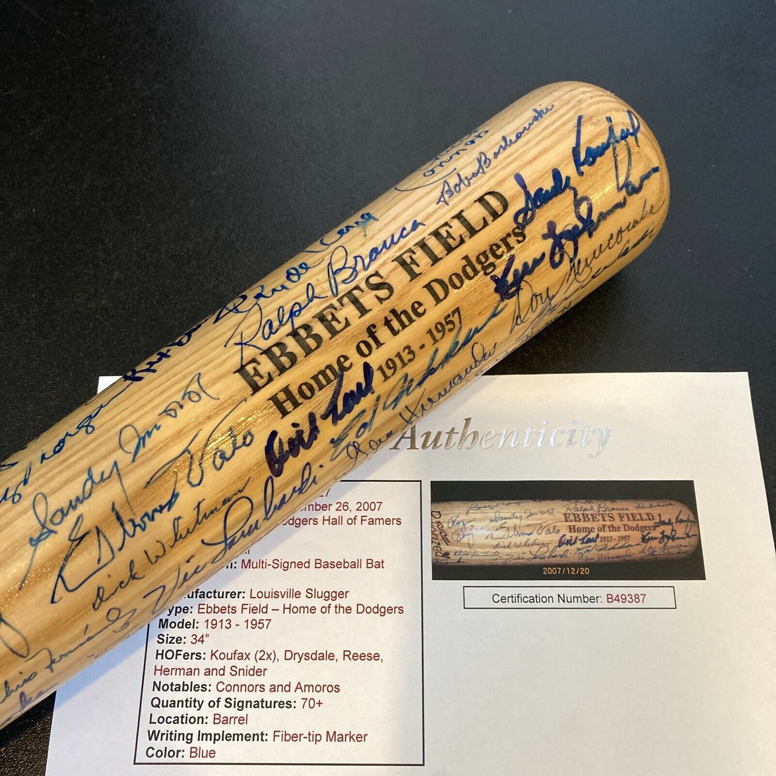 Brooklyn  Los Angeles Dodgers Multi Signed Bat 70+ Sigs! JSA COA Sandy Koufax
