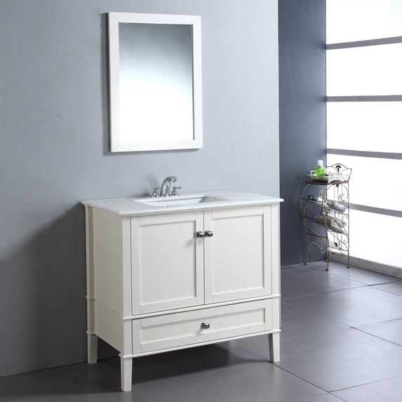 Brooklyn + Max Chesapeake 36" Bath Vanity in Soft White with White Engineered Quartz Marble Top