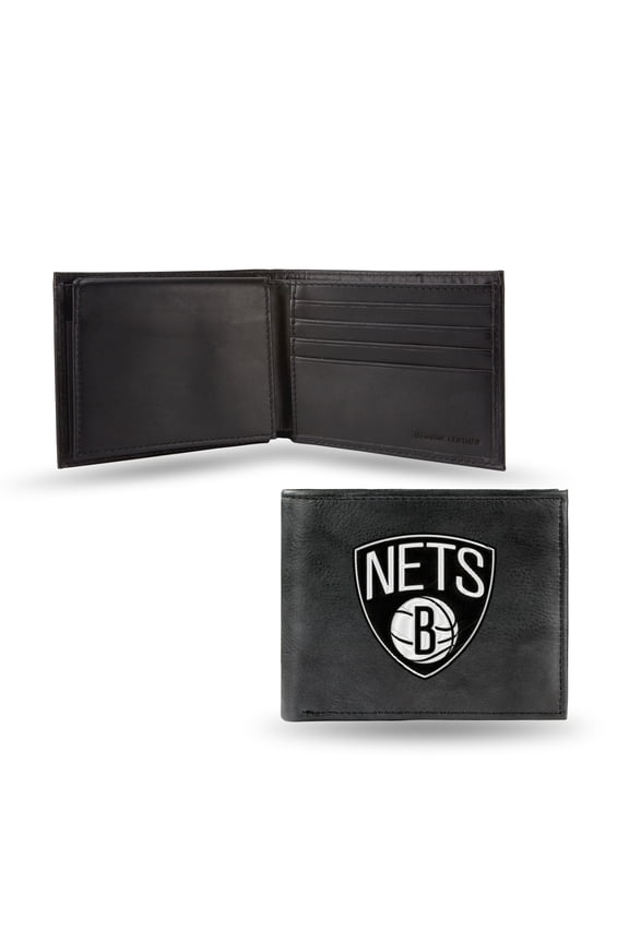 Brooklyn Basketball Net's Embroidered Black Leather Billfold Wallet