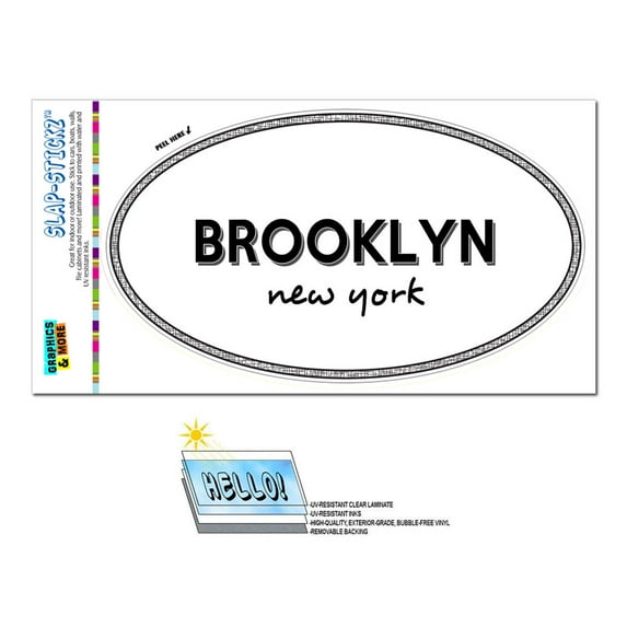 Brooklyn, NY - New York - Black and White - City State - Oval Laminated Sticker