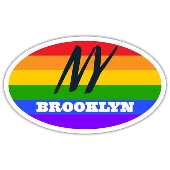 Brooklyn NY New York Kings County Rainbow Pride Flag 6 Stripes Pride Flag Euro Decal Bumper Sticker 3M Vinyl 3" x 5"