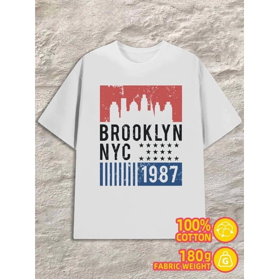 Greenink Brooklyn NYC 1987 men's 180G Cotton white Fashion Unisex Shirt Graphic tshirts Vintage Unisex Shirt Cotton tshirts Retro Unisex Shirt Crewneck tshirts