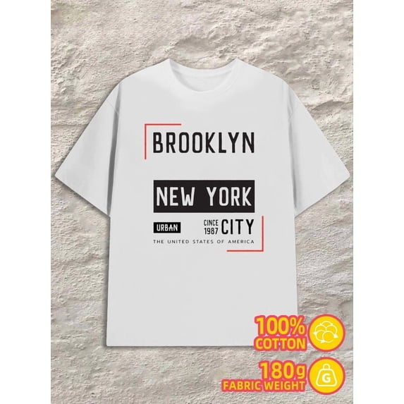Greenink Brooklyn NYC Tee men 180G Cotton white Vintage Unisex Shirt Short Sleeve tshirts Vintage Unisex Shirt Printed tshirts Unique Design Unisex Shirt Crewneck tshir
