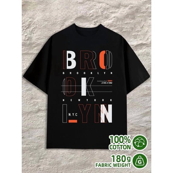 Greenink Brooklyn NYC Tee men's 180G Cotton black Vintage Unisex Shirt Crewneck tshirts Retro Unisex Shirt Crewneck tshirts Original Unisex Shirt Printed tshirts
