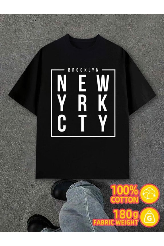 Brooklyn NYC Tee mens black 180G 100% Cotton Perfect for exercise Casual Unisex Shirt Graphic tshirts Basic Unisex Shirt Crewneck tshirts Basic Unisex Shirt Graphic tshirts
