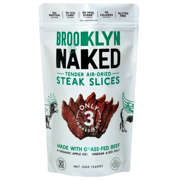 Brooklyn Naked Tender Strips - Chewy Air Dried Grass Fed Protein Snacks  Sugar Free Beef Jerky Alternative  Organic Beef Snacks