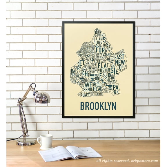 Brooklyn Neighborhood Map Poster, Brooklyn Typographic City Map Design, Unframed Paper Poster 8x10in