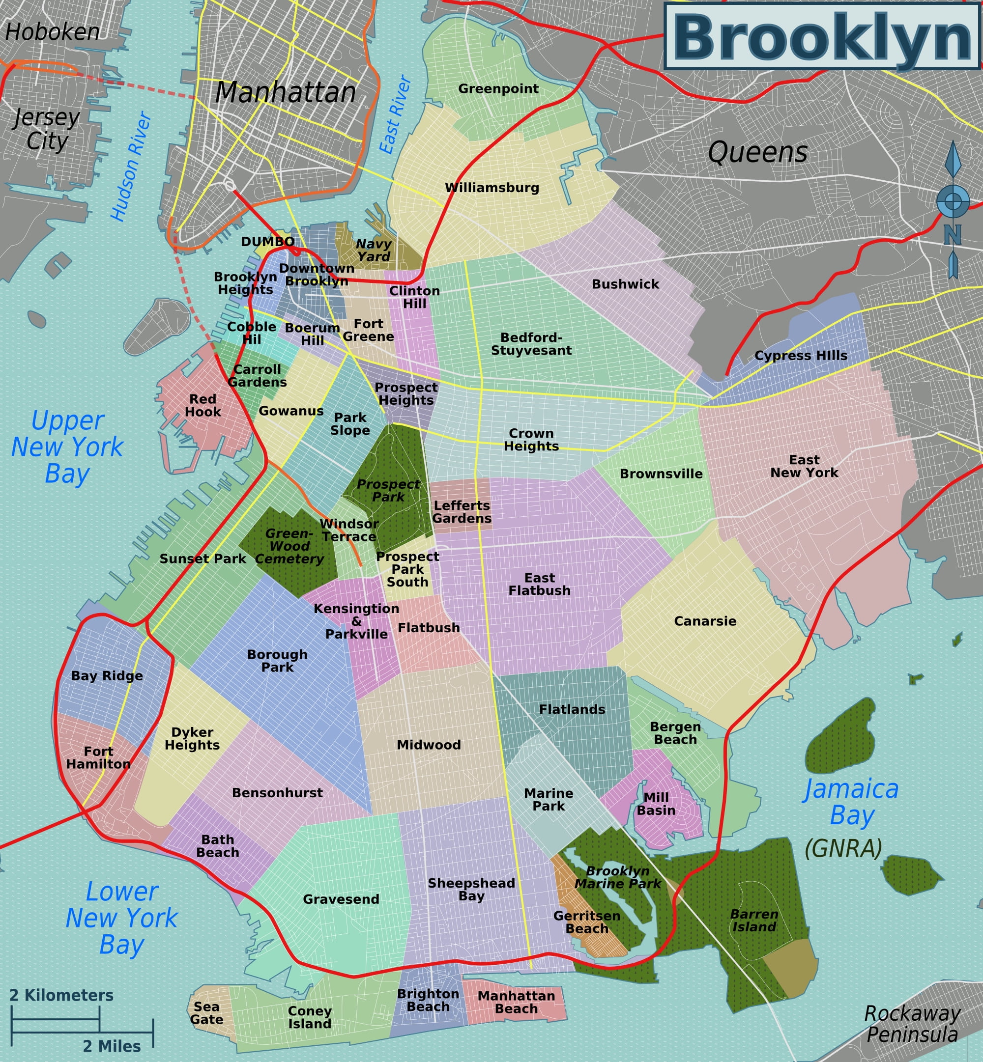Brooklyn Neighborhoods Map Nyc Glossy Poster Picture Photo Print Banner Conversationprints