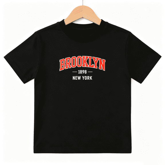 Brooklyn New York Boys Graphic Tee, Retro Varsity Athletic 100% Cotton Kids Short Sleeve T-Shirt