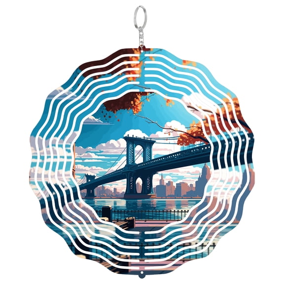 Brooklyn New York Bridge View 3D Wind Spinner Metal Kinetic Hanging Sculpture Outdoor Yard Decor NYC Borough Gift