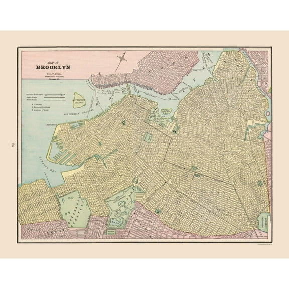 Historic City Map - Brooklyn New York - Cram 1892 - 29.11 x 23 - Vintage Wall Art
