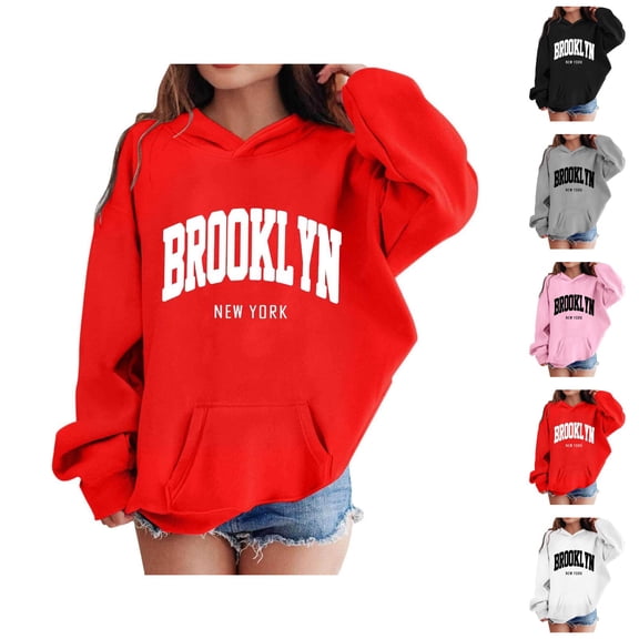 Brooklyn New York Hoodies for Girl Long Sleeve Casual Graphic Hooded Sweatshirt with Pockets Kids Pullover Tops
