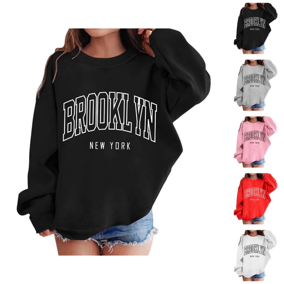 Brooklyn New York Sweatshirts for Girls Long Sleeve Crewneck Cute Casual Graphic Sweatshirt Pullover Tops