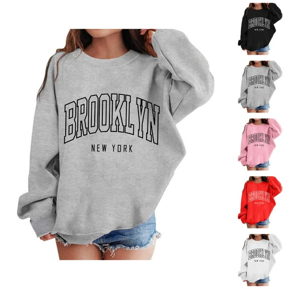 Brooklyn New York Sweatshirts for Girls Long Sleeve Crewneck Cute Casual Graphic Sweatshirt Pullover Tops