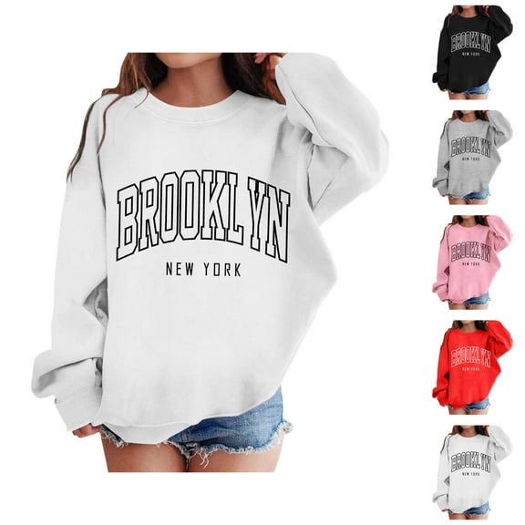 Brooklyn New York Sweatshirts for Girls Long Sleeve Crewneck Cute Casual Graphic Sweatshirt Pullover Tops