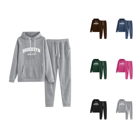 Brooklyn New York Track Suits for Women Set Travel Hoodie and Jogger Sweatpants 2 Piece Matching Sweatsuit Lounge Set