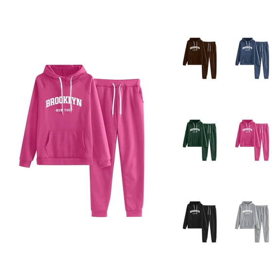 Brooklyn New York Track Suits for Women Set Travel Hoodie and Jogger Sweatpants 2 Piece Matching Sweatsuit Lounge Set