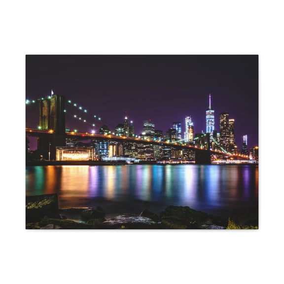 Brooklyn Night Skyline Canvas Artwork Breathtaking Stunning Cityscape for Home Decor Ready to Hang