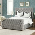 thumbnail image 1 of Brooklyn Queen Tufted Panel Bed Headboard and Footboard Set, Opal Grey Velvet, 1 of 9